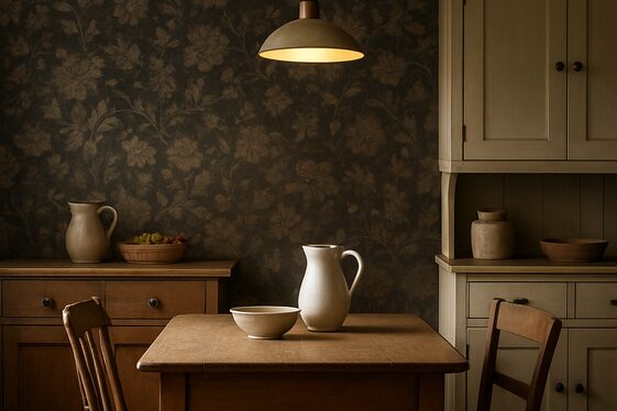 Textured Dark Walls with Patterned Wallpaper illustration