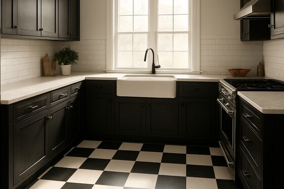 Black and White Checkerboard Flooring illustration