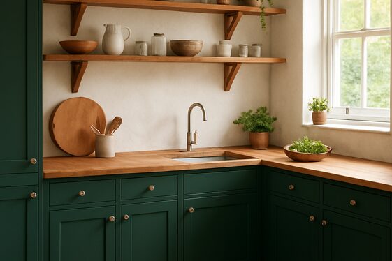 Deep Forest Green Accents and Natural Wood illustration