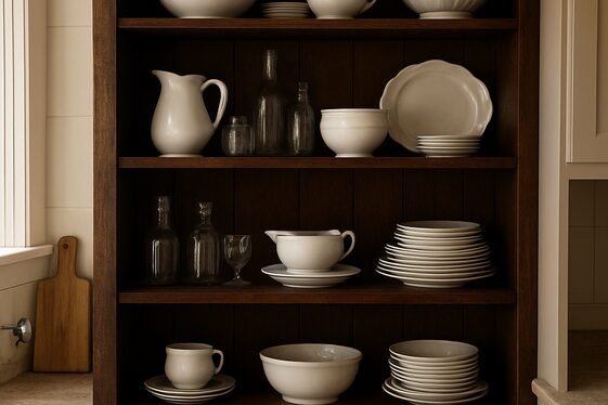 Dark Open Shelving with Antique Decor illustration