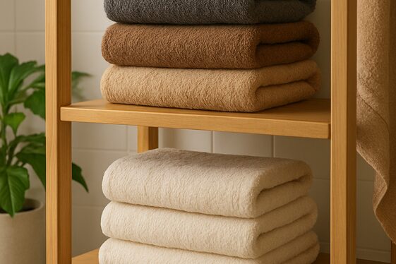 Soft, Fluffy Towels in Earthy Tones illustration
