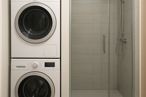 Stacked Washer-Dryer and Shower Combo illustration