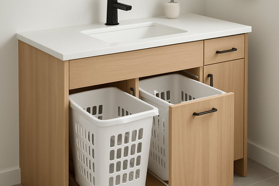 Double-Duty Vanity with Laundry Hampers illustration