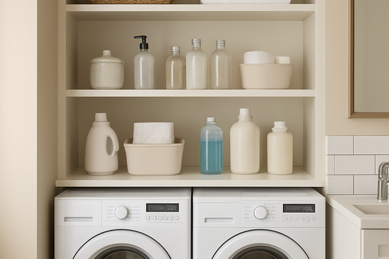 Built-In Shelves Above Laundry Appliances illustration
