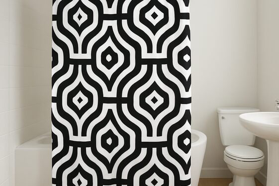 Graphic Black and White Shower Curtains illustration
