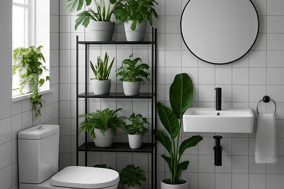 Using Plants for Freshness in Monochrome Bathrooms illustration