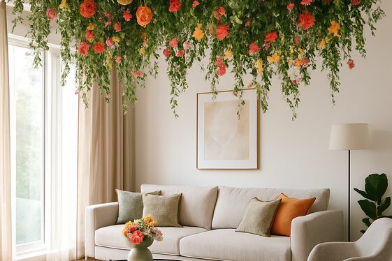 Add hanging floral installations to brighten vertical spaces illustration