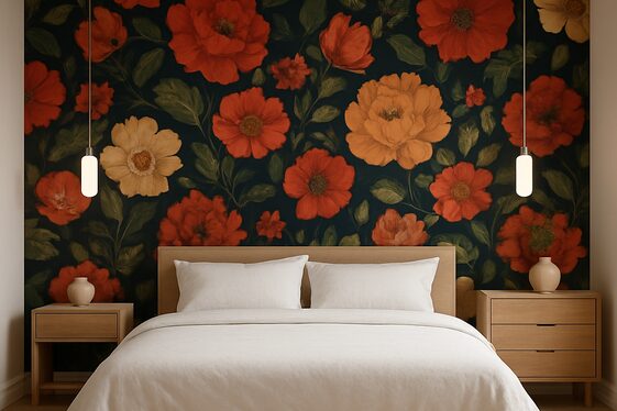 Use floral wallpaper to make a bold statement wall illustration