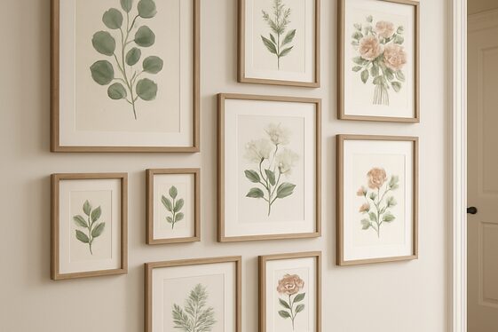 Design a floral-themed gallery wall with art and photos illustration