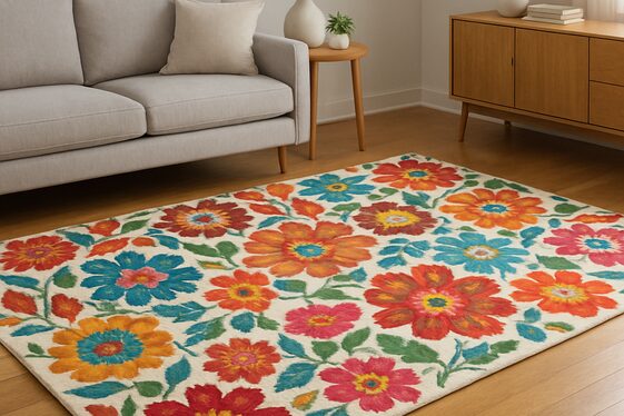 Use floral rugs to tie together room colors and themes illustration