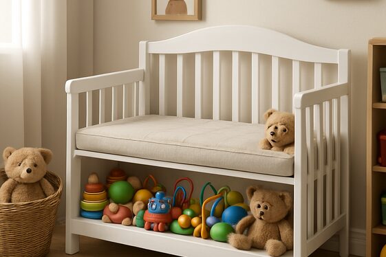 Reimagining an Old Crib as a Cozy Storage Bench illustration