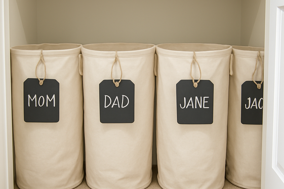 Using Laundry Hampers with Labels for Family Members illustration