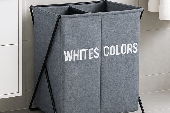 Utilizing Dual-Compartment Hampers for Sorting Laundry illustration