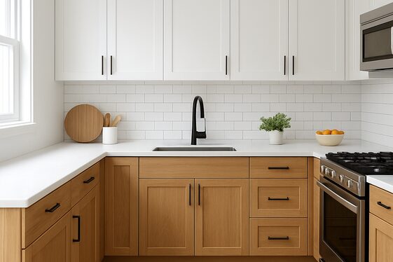 Two-Tone Oak Cabinets with White Accents illustration