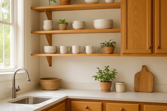 Open Shelving Paired with Oak Cabinets illustration
