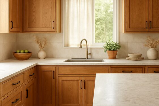Combining Oak with Stone Countertops illustration