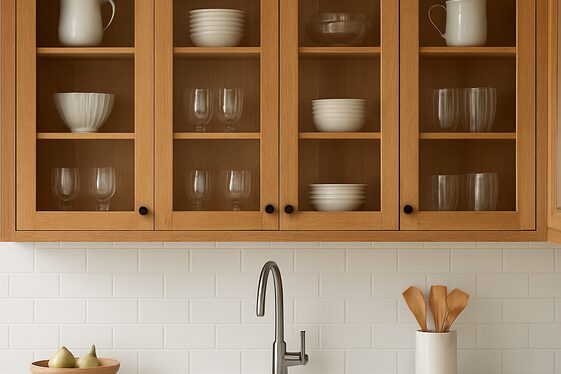 Oak Cabinets with Glass Front Doors illustration