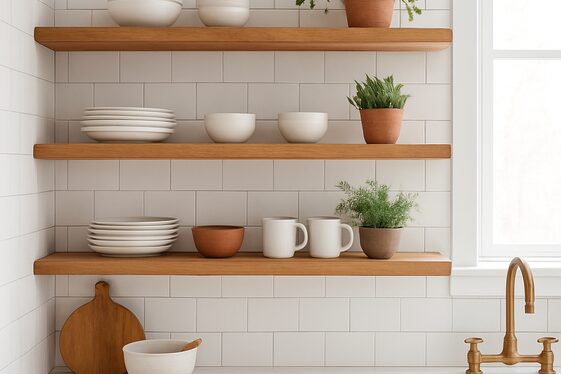 Add Warm Wood Floating Shelves for Display illustration