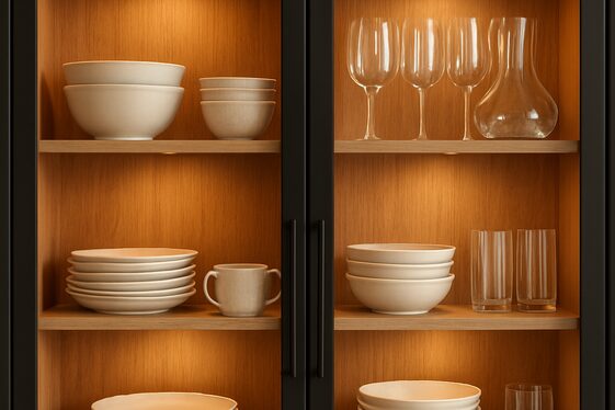 Use Warm Wood Inside Glass Cabinets illustration