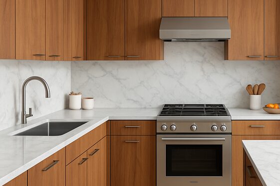 Combine Warm Wood and Marble Elements illustration