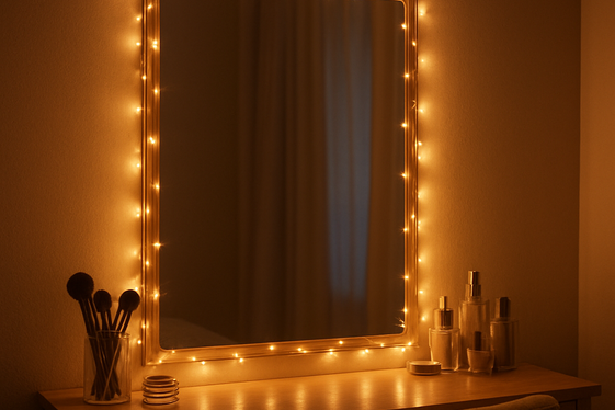 Outline Mirrors with Twinkling Lights to Amplify Space illustration
