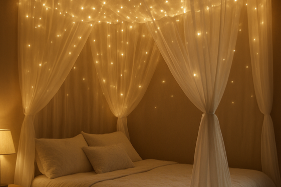 Make a DIY Fairy Light Canopy Over Your Bed illustration