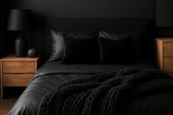 Layering Textures to Soften a Black Bedroom illustration
