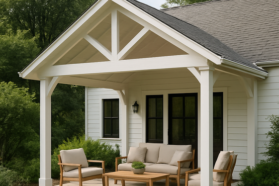 Classic White Painted Gable Roof Patio Cover for Farmhouse Charm illustration