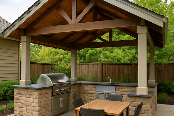 Outdoor Kitchen under a Gable Roof Patio Cover illustration