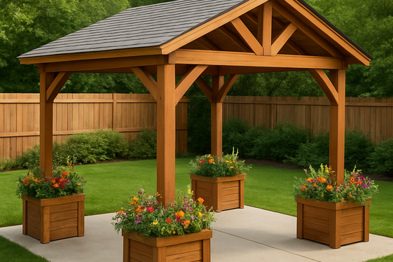 Gable Roof Patio Cover with Built-In Planter Boxes illustration