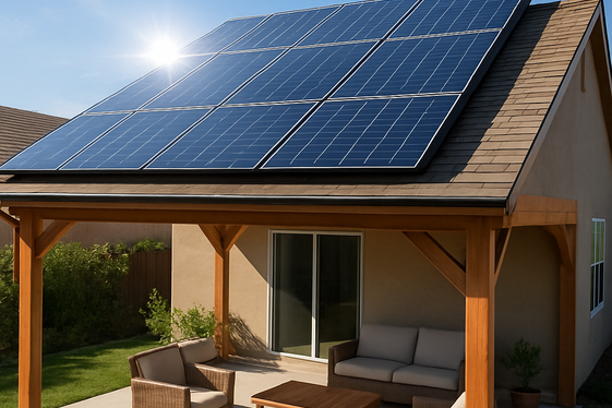 Eco-Friendly Attached Gable Roof with Solar Panels illustration