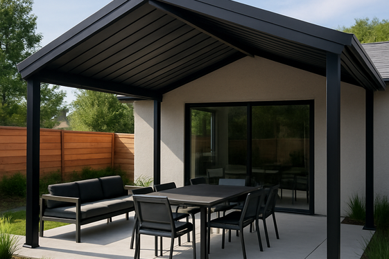 Modern Minimalist Attached Gable Roof with Sleek Metal Accents illustration