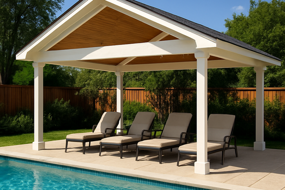 Poolside Gable Roof Patio Cover for Relaxation and Shade illustration
