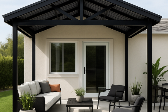 Black Frame Gable Roof Patio Cover for Bold Contrast illustration