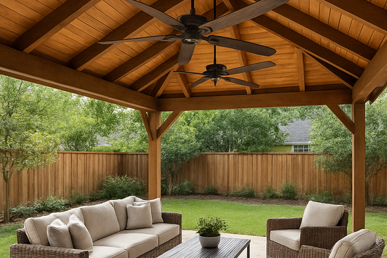 Attached Gable Roof with Ceiling Fans for Comfort in Summer illustration