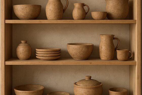Feature Open Shelving with Clay Pottery illustration