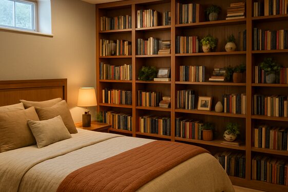 Basement Bedroom with a Built-in Bookshelf Wall illustration