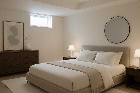 Modern Minimalism: Sleek and Simple Basement Bedroom illustration