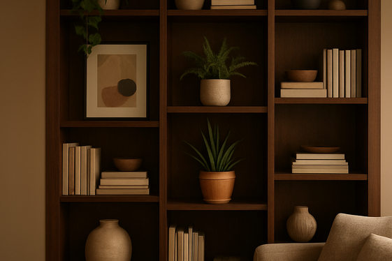 Incorporating Dark Brown Built-in Shelves for Storage and Style illustration