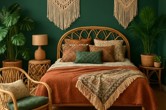 Designing a Boho-Chic Bedroom with Deep Green illustration