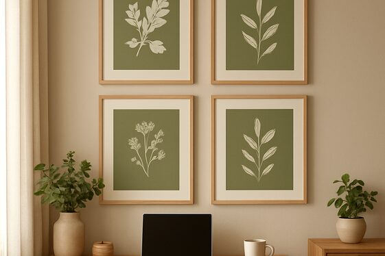 Soft Moss Green Wall Art for Relaxation Focus illustration