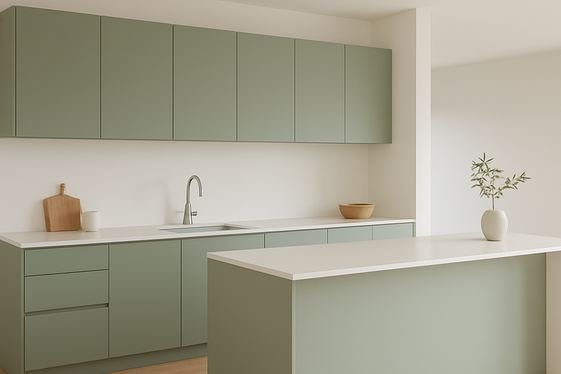 Green Cabinetry in a Minimalist Kitchen Design illustration