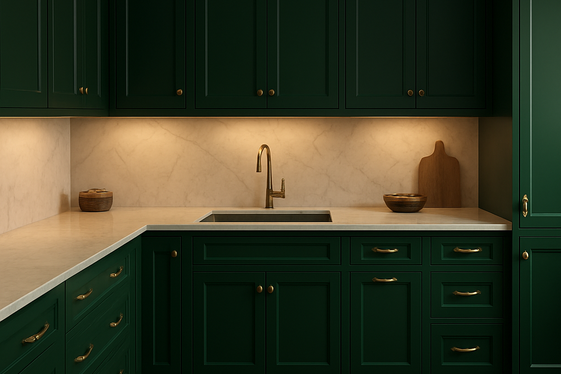 Emerald Green Cabinets Paired with Brass Hardware illustration