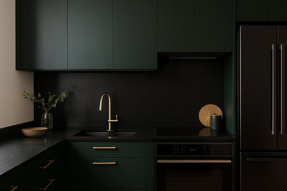 Dark Green Cabinets Combined with Black Countertops illustration