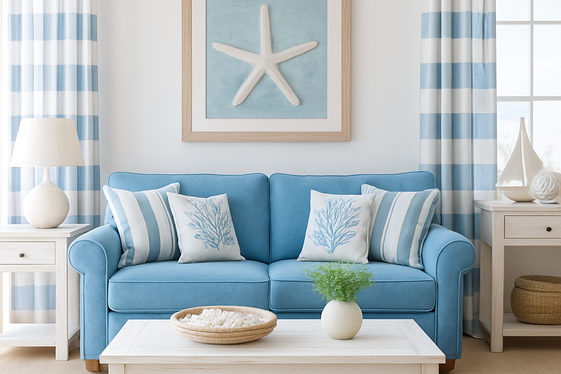 Using Blue Couches in Coastal-Themed Living Rooms illustration