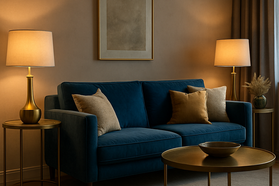 Blue Sofa and Metallic Accent Combinations illustration