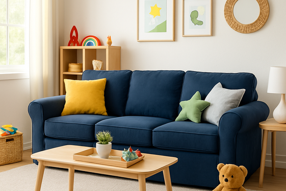 Kids-Friendly Living Rooms with Durable Blue Sofas illustration
