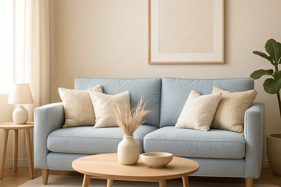 Mixing Light Blue Couches with Neutral Palettes illustration