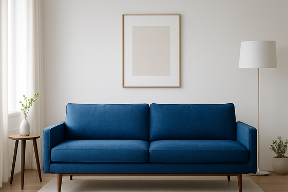 Minimalist Living Rooms Featuring Sleek Blue Sofas illustration