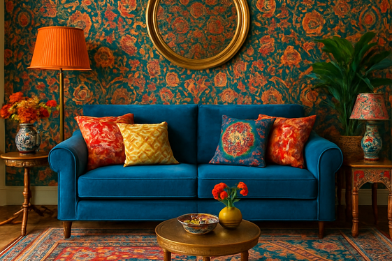 Maximalist Style Meets Blue Upholstery illustration